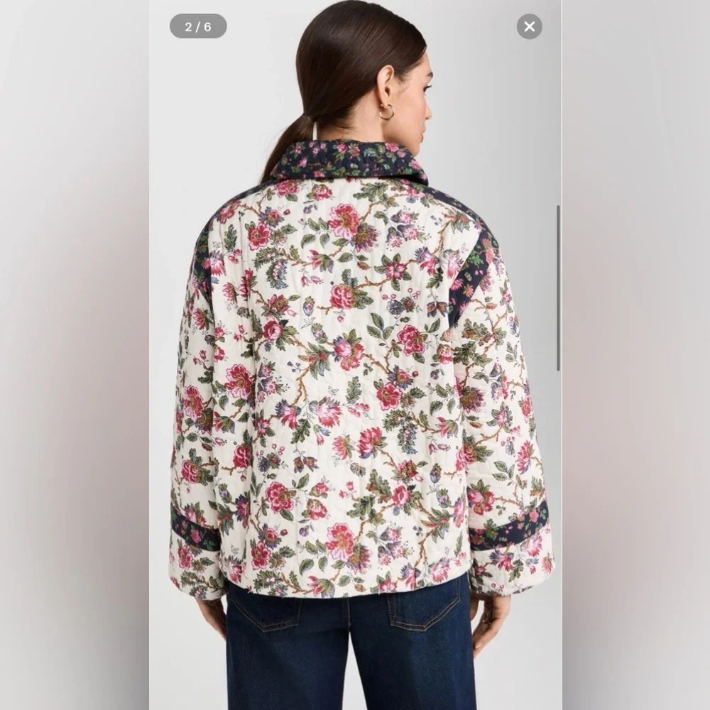 NWT Rhode Emil Jacket Quilted Black Pink Floral Button Coat Small - Picture 4 of 11
